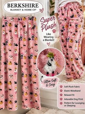 Doggie Drawings by Lili Chin Plush Dog Print Lounge Pants Large NWT